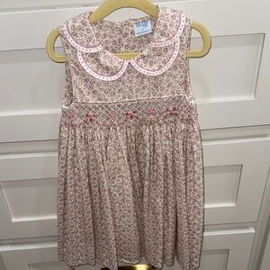 Luli & Me Size 4T sleeveless, bow back dress. Smock detail and petal collar EUC